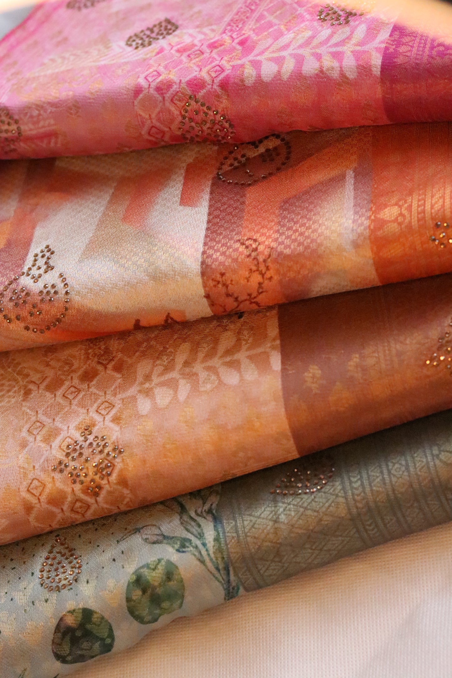 Burnt Orange Silk Saree with Stone Work