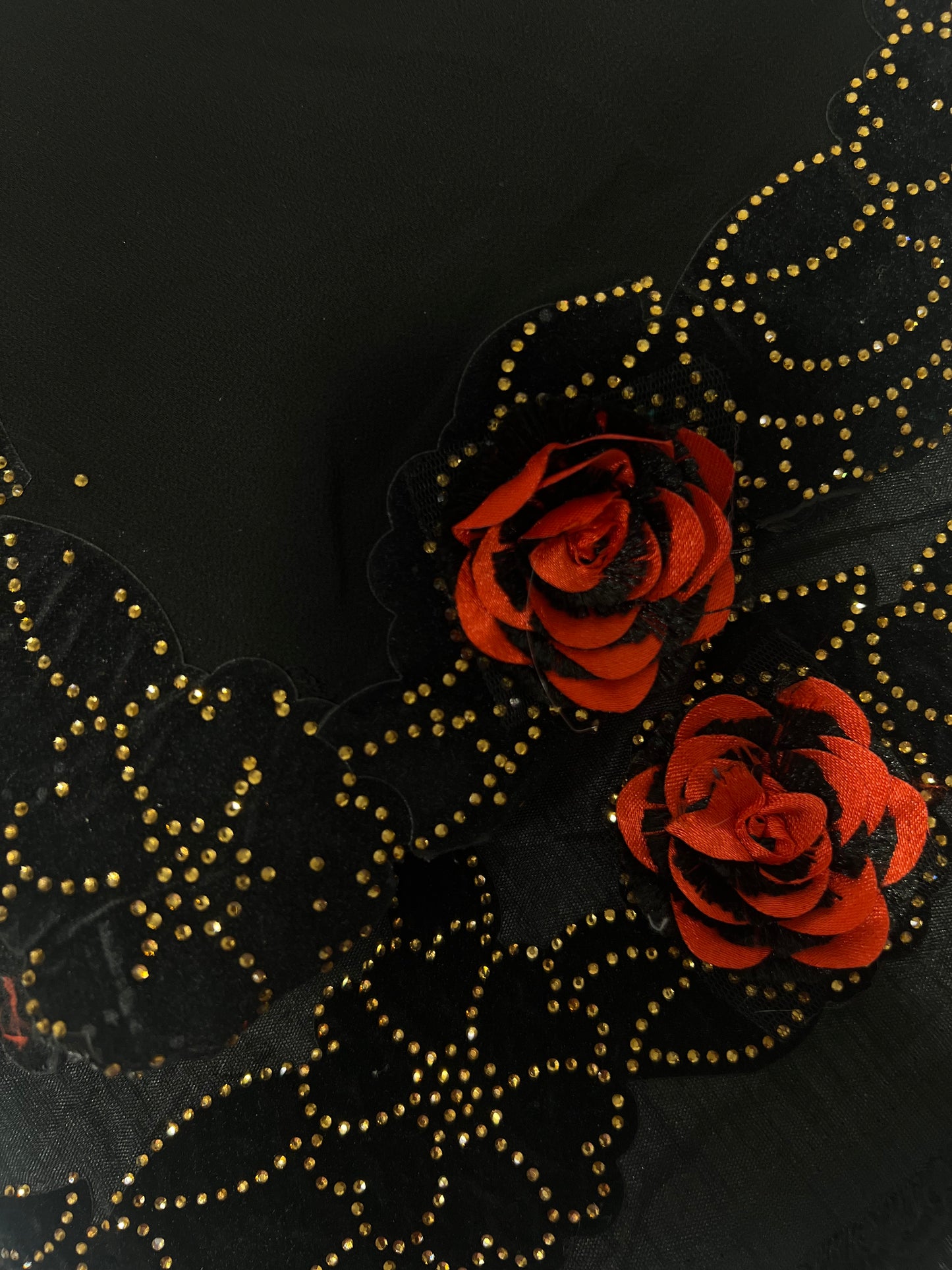 Red Rose Border Black Chiffon