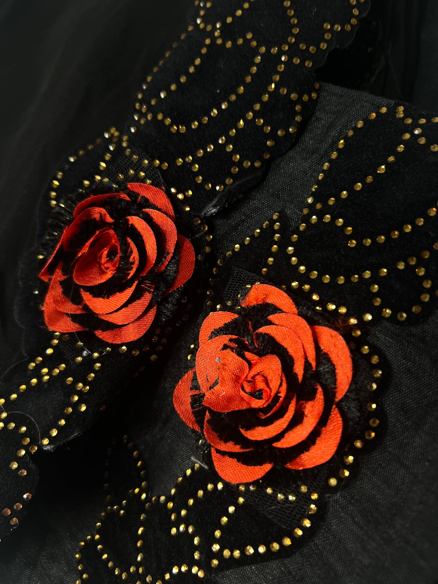 Red Rose Border Black Chiffon
