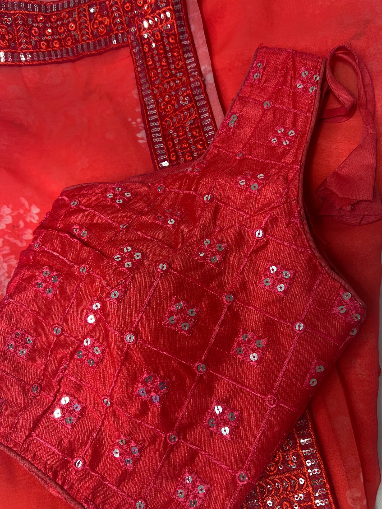 Red Floral Print Saree