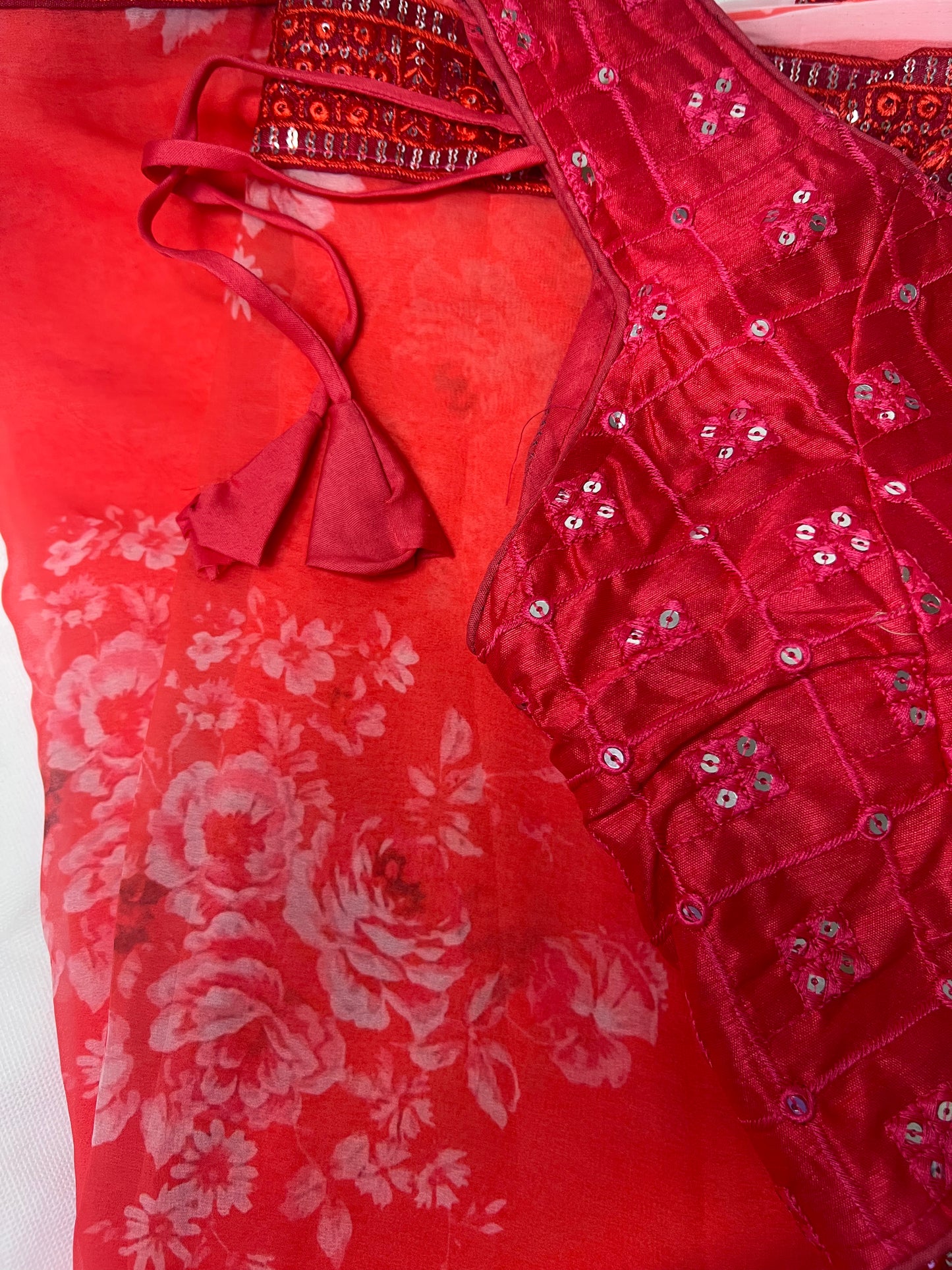 Red Floral Print Saree