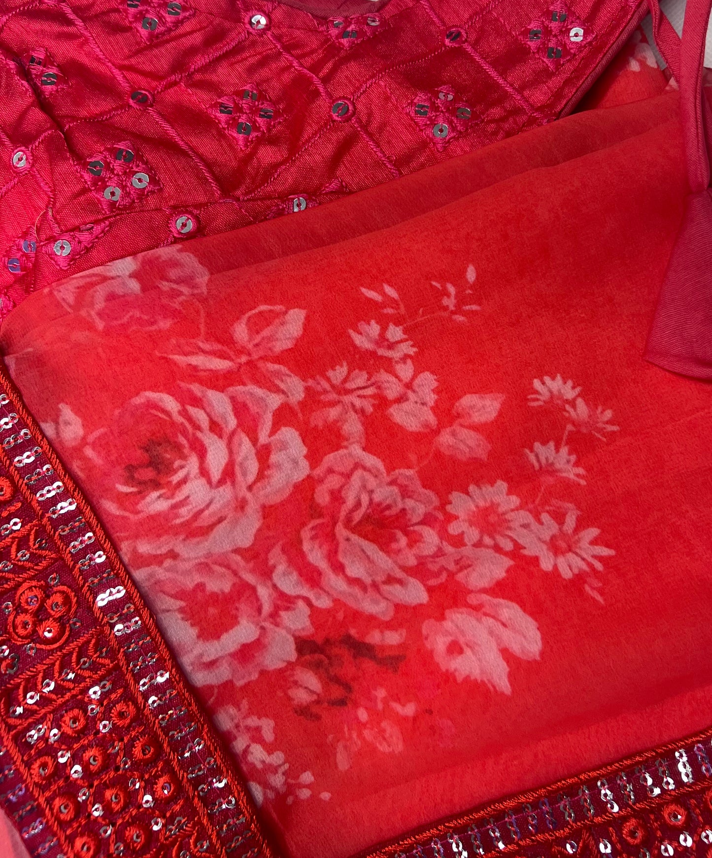 Red Floral Print Saree