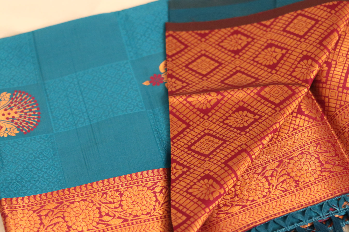 Blue Silk Saree with Gold Zari Border