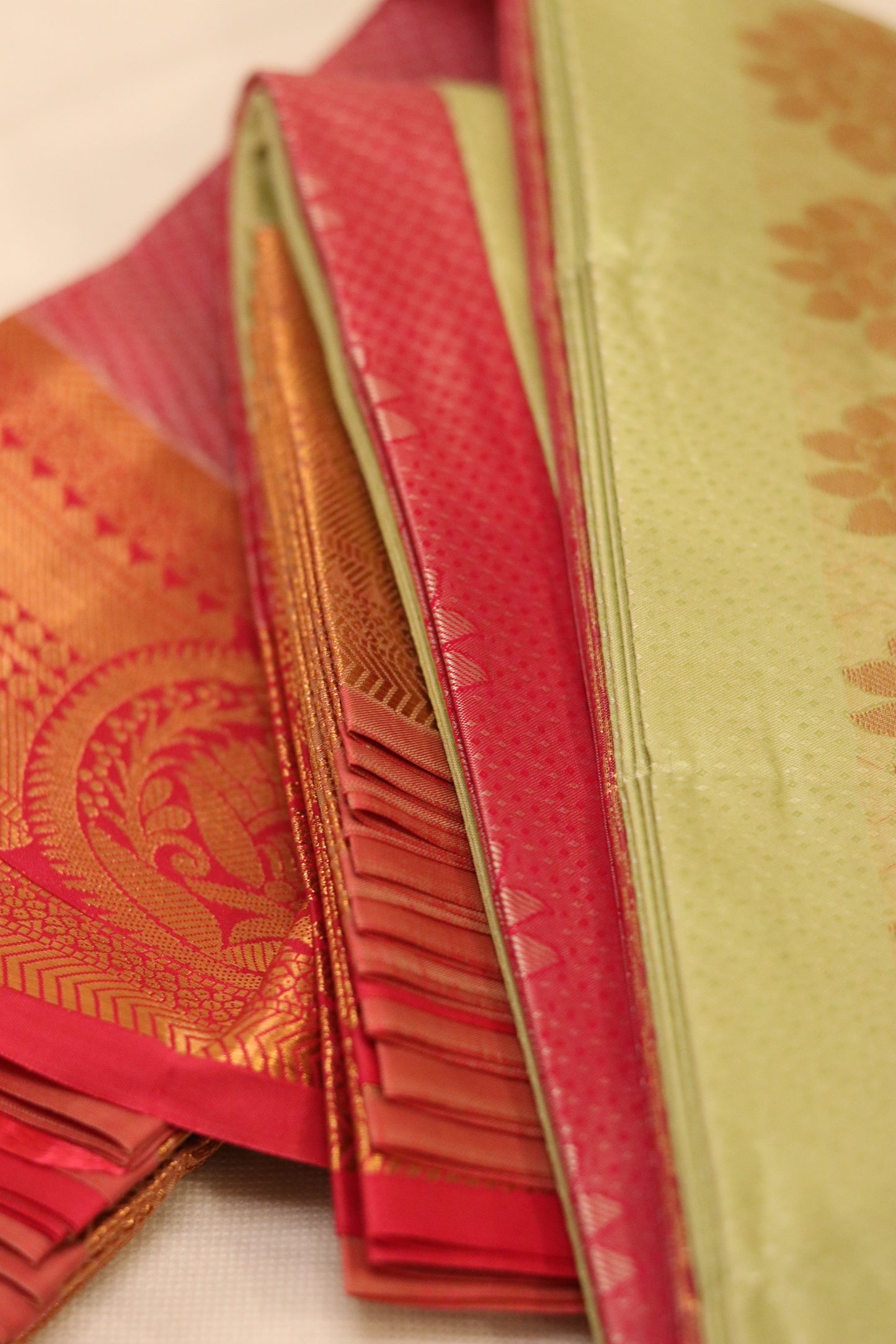 Pastel Green Temple Saree with Gold Zari