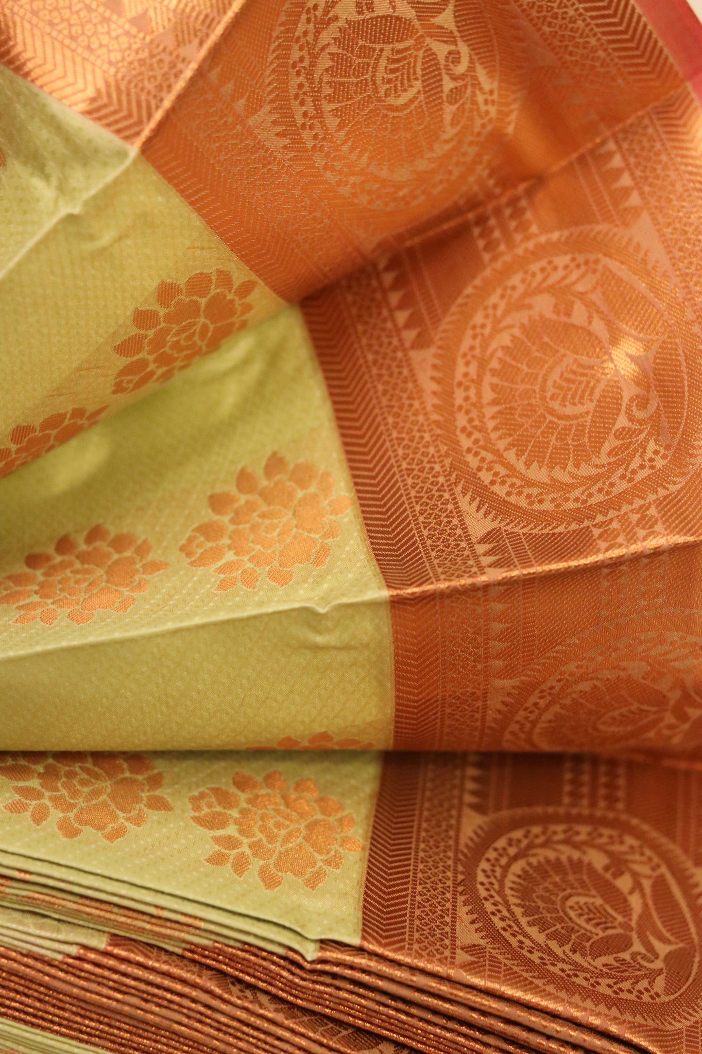 Pastel Green Temple Saree with Gold Zari