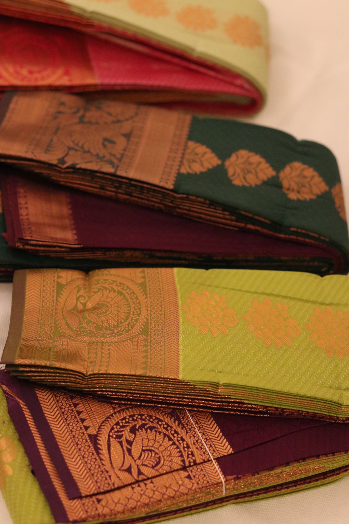 Dark Green Temple Saree with Gold Zari