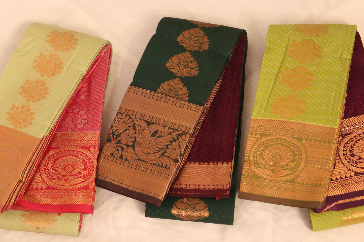 Pastel Green Temple Saree with Gold Zari