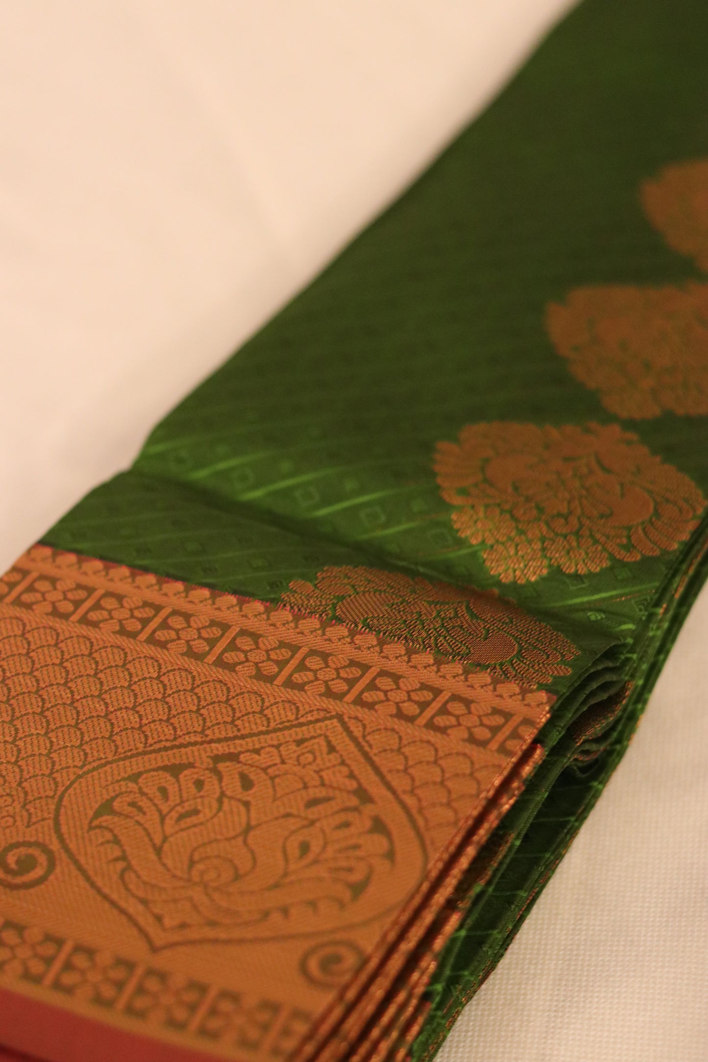 Grass Green Temple Saree with Gold Zari