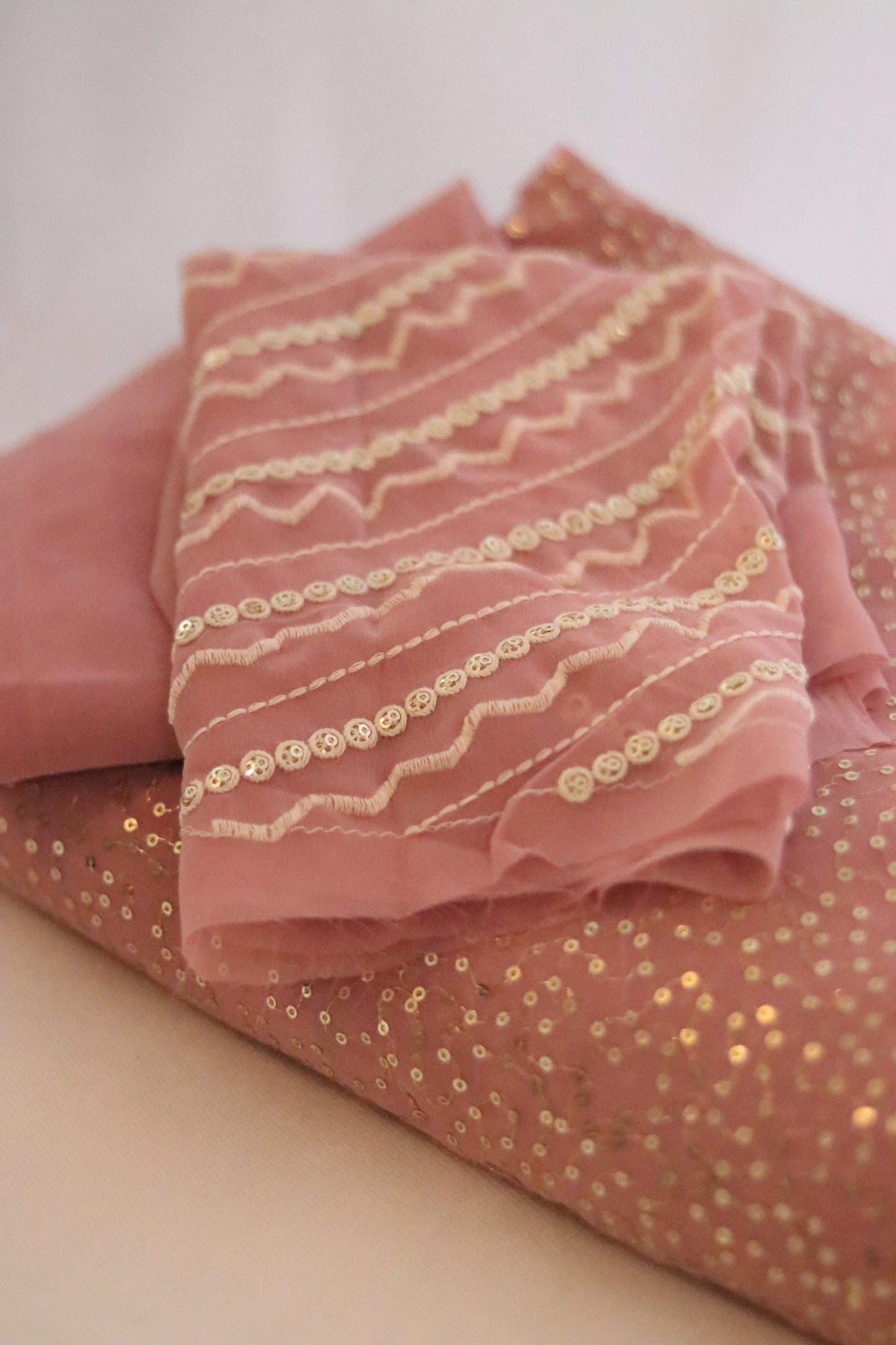 Baby Pink Chiffon Sequin Saree