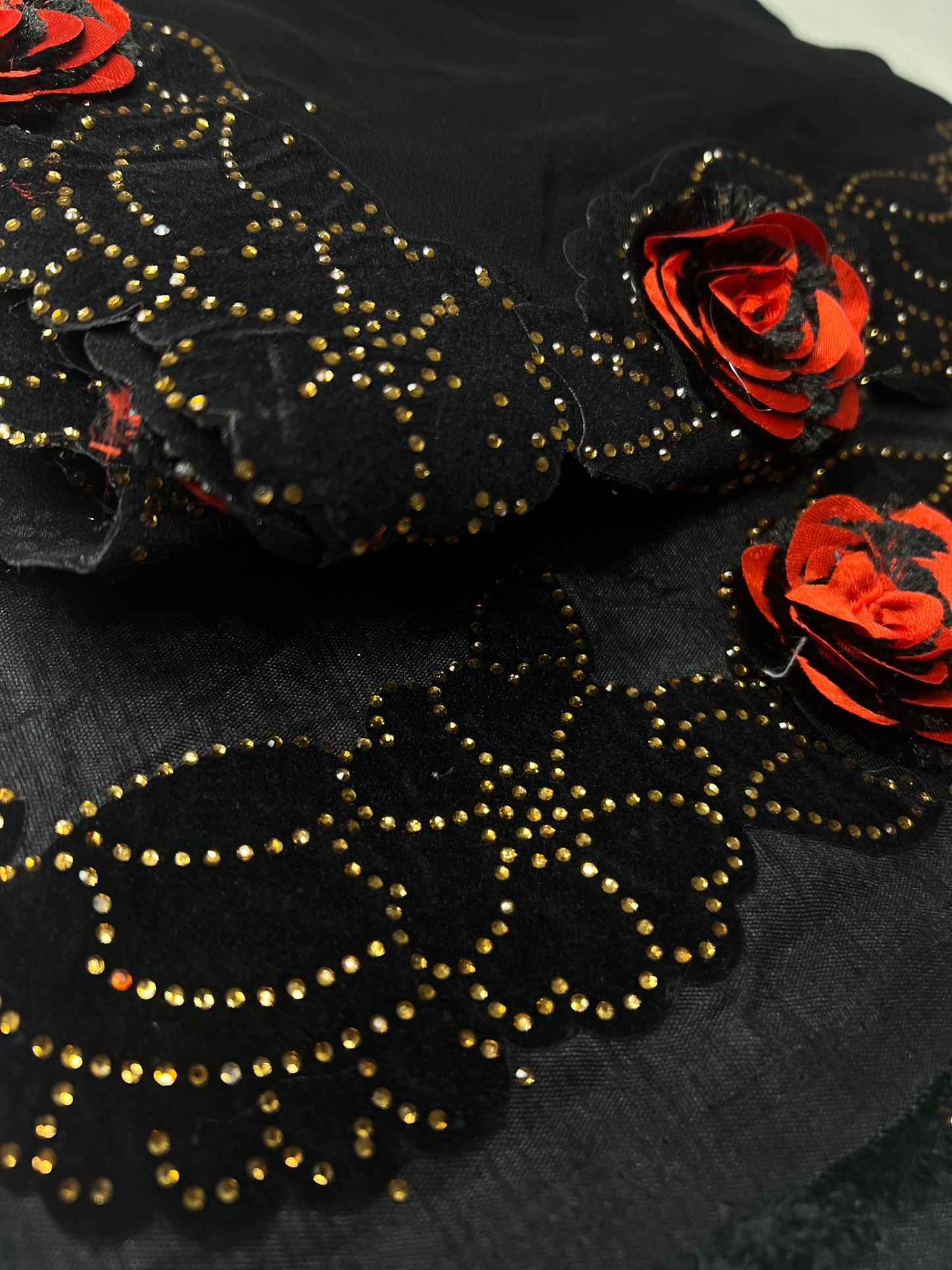 Red Rose Border Black Chiffon