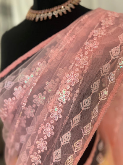 Baby Pink Net Saree