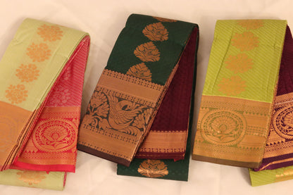 Pastel Green Temple Saree with Gold Zari